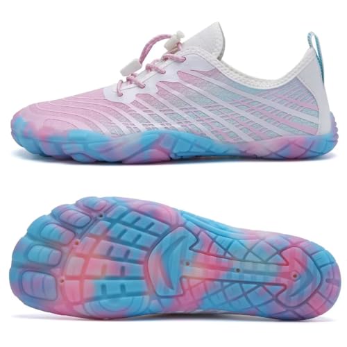 WateLves Water Shoes for Men Women Barefoot Quick-Dry Aqua Sock Outdoor Athletic Sport Shoes Kayaking Boating Hiking Surfing Walking(Pink/Blue,40)