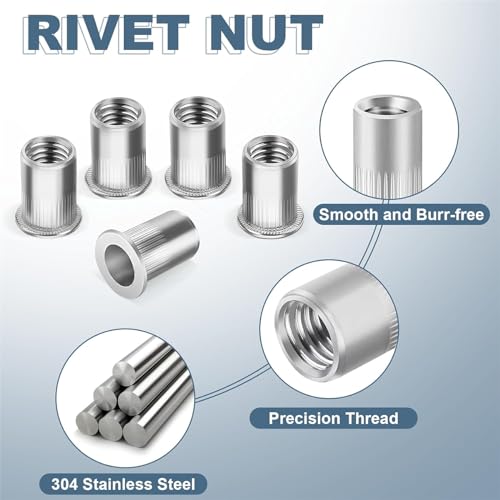 Lohill 20 Stück Nietmuttern M8, Nietmuttern Edelstahl Gewindenieten, Befestigung Nietmuttern Set, Gewindenieten M8 Blindnietmuttern Nietmutter für Metall, Kunststoff, Glasfaser