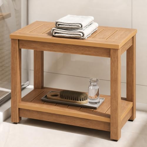 YITAHOME 23" Shower Bench w/Shelf Non-Slip Pads 350lbs Shower Seat for Use by YITAHOME - Used condition - US$50.77