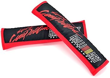 X2 JDM RALLIART RED with BLACK Embroidery Seat Belt Cover Shoulder Pads New Pair