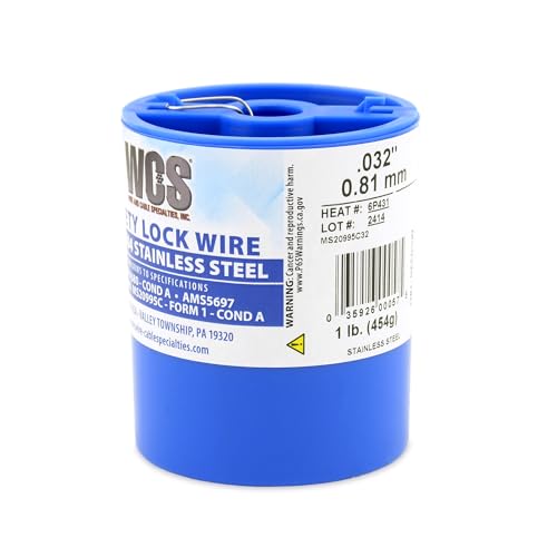 Lock Wire, T302/304 Stainless, NASM20995, MS20995C, ASTM A580 Cond A, AMS5697, .032 in (0.81 mm), 1 lb (0.45 kg) Dispenser Can, approx. 362 ft (110 m)