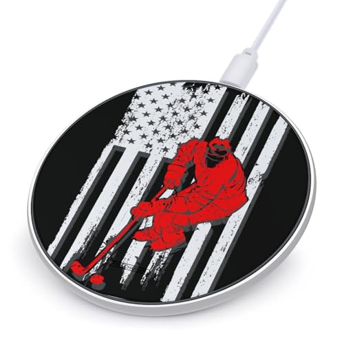 American Flag Hockey Charger Pad 10W Round Fast Charging Stand with USB Cable Compatible with iPhone