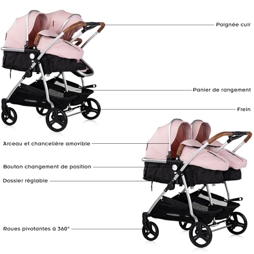 Miniatura 3 de Duo Smart Cochecito Para Gemelos O Niños De Edades Cercanas Ancho 79 Cm Rosa Sin Cosy