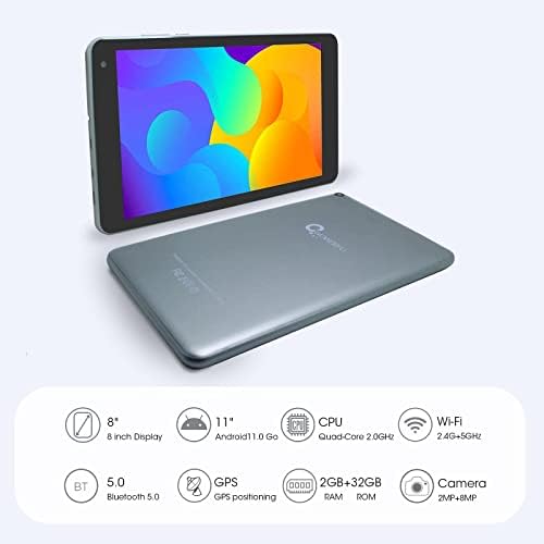 CWOWDEFU 8 inch Tablet Android 11, 5G WiFi Tablet with HDMI,1920x1200 FHD Display,2GB RAM 32GB ROM,MediaTek MTK 8168 2.0GHz Quad-Core Tablet,2+8MP Camera/Bluetooth 5.0/GPS/Type-C/5100mAh (Silver)