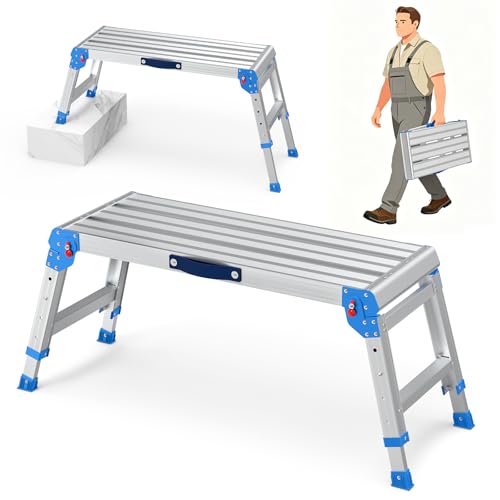 Loyoda Heavy Duty Work Platform 600 lbs Capacity Folding Work Platform with One-Touch Automatic Fold 4 Levels Adjustable Height Portable Step Stool for Home Repair Painting Car Wash Kitchen