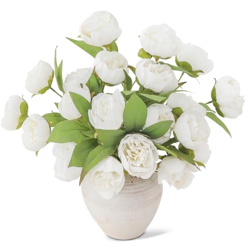 Floroom 6 Pcs Ivory Faux Silk Peony Artificial Flowers, 27" Long Stem Peonies Bulk, White Fake Flower Branches for Vases DIY Wedding Bouquet Centerpieces Floral Arrangements Fillers Home Decor