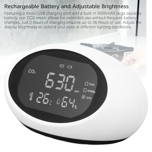 Miernik CO2, Detektor CO2 Termometr Higrometr Monitorowanie w Czasie Rzeczywistym Wysoka dokładność Wyświetlacz LCD HD Możliwość ładowania Przenośne, Mierniki Jakości Powietrza w