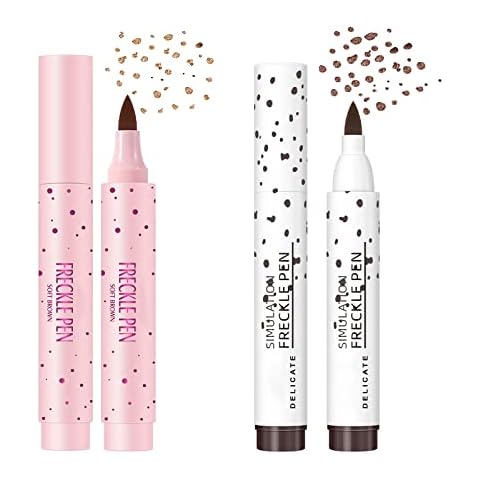 Sumeitang 2 Colors Liquid Freckle Pen, Natural Lifelike Face Fake Freckle Makeup Pen Magic Freckle Color, Waterproof Long Lasting Quick Dry Faux Freckles Pen Soft Dot Sopt Pen -Light Brown&Dark Brown Cover