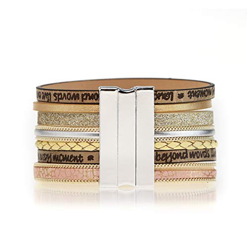 Suyi Women Wrap Bracelet Multilayered Leather Braided Bangle Wrist Cuff Bangles With Magnetic Buckle Treekhaki #TOP2