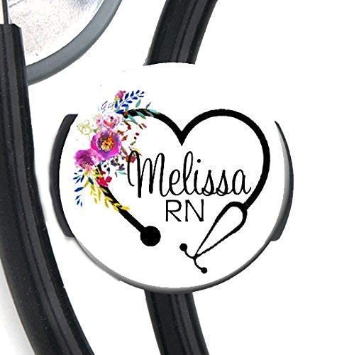 HM - Stethoscope Tag - Heart Steth Floral - Personalized Name - Steth ID Tag/Nurse Badge