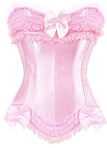 KuSen Damen Unterwäsche rosa Gothic Corsage Mieder Dessous Bustier Korsett S-6XL (EUR(42-44) 3XL)