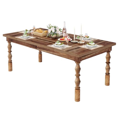 Tribesigns 62” Farmhouse Dining Table for 4-6 People, Large Rectangle Kitchen Table, Dinner Table Kitchen & Dining Room Furniture with Carved Turned Legs - Image 9