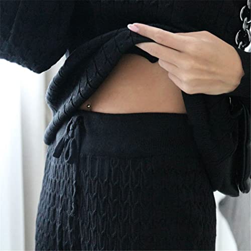 Survêtement drapé à jambes larges confortable ensemble pull maille fluide noir