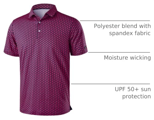 Image of Obla Mens Golf Polo Shirts Short Sleeve Dry Fit Performance Moisture Wicking Casual Print Collared Golf Shirts for Men