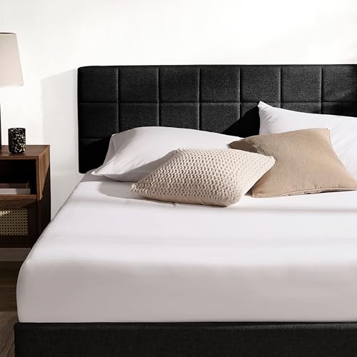 Hearth & Harbor Cabecero de cama tamaño matrimonial, cabecera cuadrada de piel sintética, cabecera tapizada de tamaño matrimonial, cabecera de cama de montaje en marco de cama, altura ajustable de 34