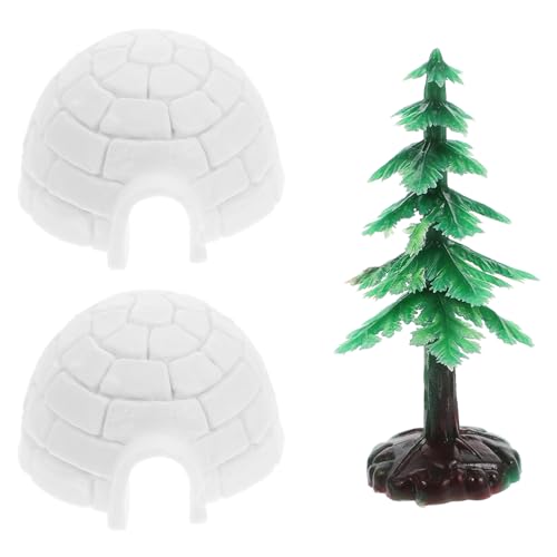 KONTONTY 3pcs Mini Christmas Tree Decor Artificial Xmas Tree Ice House Model Decorative Ice House Space-Saving Desktop Ornament