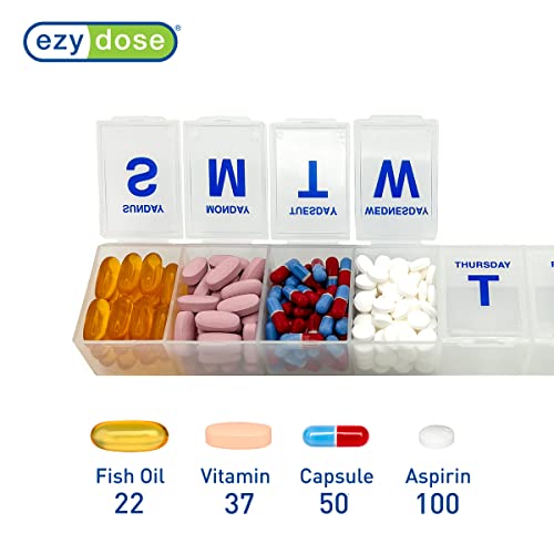 Image of EZY DOSE Weekly (7-Day) Pill Case, Medicine Planner, Vitamin Organizer Box, 3X-Large Compartments to Secure Prescription Medication and Prevent Accidental Spilling, Clear Lids, BPA Free