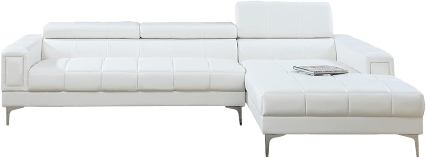 Poundex Bobkona Hayden Bonded Leather Sectional with Adjustable Back, White