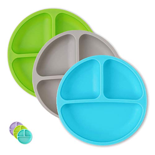 Hippypotamus Toddler Plates - Kids Plates - 100% Silicone Divided Plate for Ba