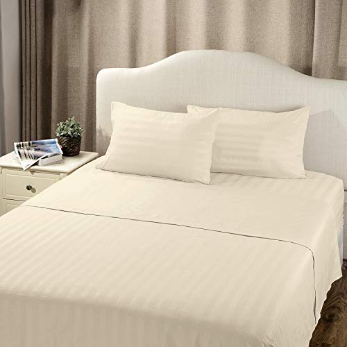 Image of (1 Flat Sheet Only,Ivory Stripe , Full) 100% Egyptian Cotton Luxurious 600 Thread Count