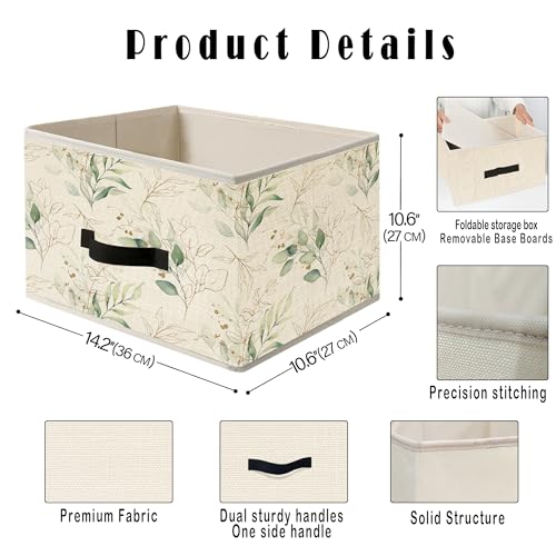 Image of Sage Green Eucalyptus Storage Bins, Watercolor Plant Botanical Collapsible Fabric Storage Basket Organizer for Clothes Toys Books Home Bedroom Living Room