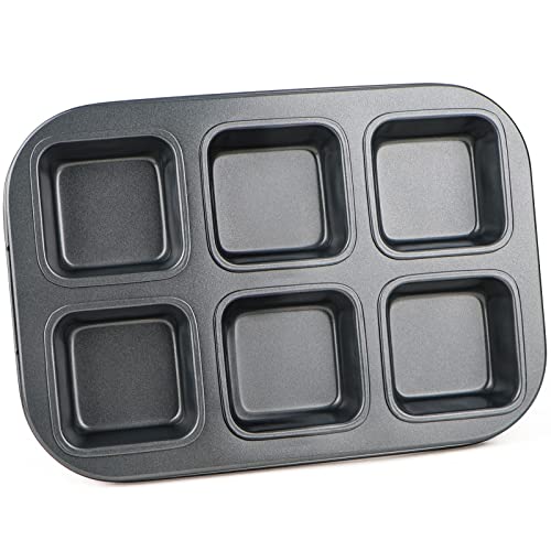 Quadratische Brownie-Pfanne, Beasea Antihaftbeschichtung, 6 Mulden, Brownie-Kuchenform, Mini-Käsekuchen, Cupcake, Backgeschirr, Karbonstahl, Backblech, Backform für Ofen, Backen Cover
