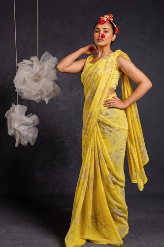 Image of MIRCHI FASHION Saree for Woman Georgette Floral and Leaf Printed | Elegant Farewell and Ceremonial Women's Sari with Blouse Piece