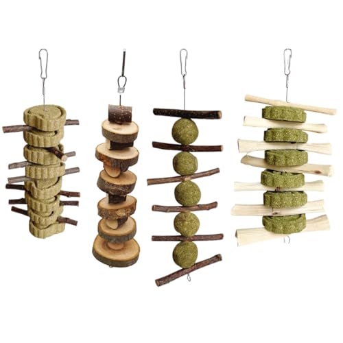 4pcs Bunny Chew Toys,Rabbit Chewing Teeth Toys,Parrot Chewing Toys,Wood Chew Sticks for Small Pets,Animal Chew Balls for Hamsters,Cockatiel Toys Animal Hamster Ball Wooden