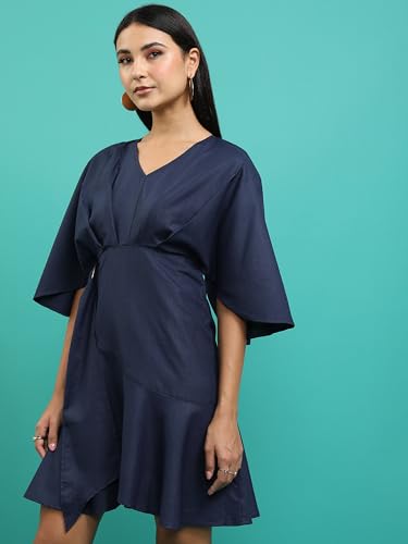 Image of Tokyo Talkies Women's Three-Quarter Sleeves V-Neck Solid Dresses | Stylish| Casual