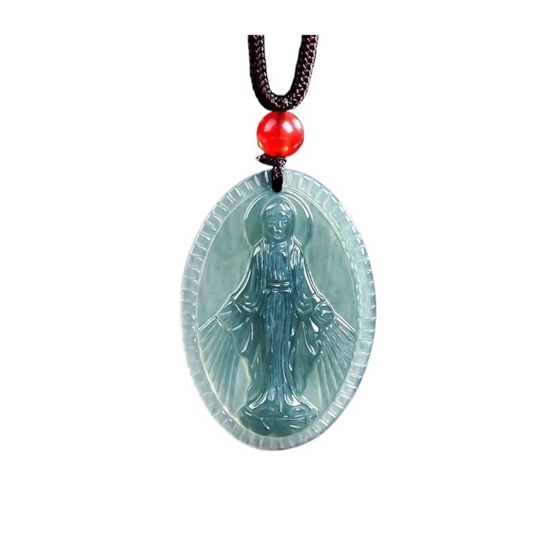 Pendentif en jadéite d'eau bleue et Vierge Marie en pierre de glace