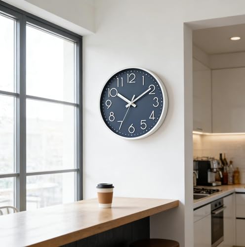 Image of DAXSMY Wall Clock 8 Inch Azure Blue Decorative, Battery Operated Silent