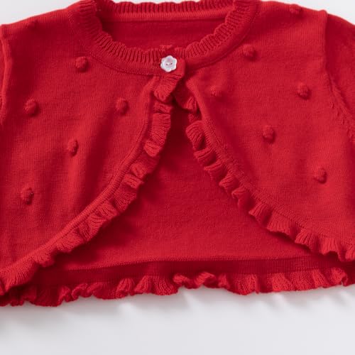 Little Girls' Knit Long Closure Bolero Shrug with Ruffle Trim, Toddler Girls Long Sleeve Cropped Bolero Sweater4