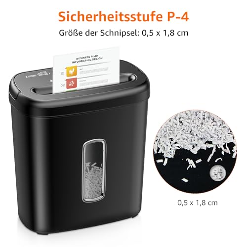 Amazon Basics Querschnitt Aktenvernichter für bis zu 8 Blättern, Papier und Kreditkarten, Aktenvernichter, bis zu 8 Blätter (neues Modell, schwarz)