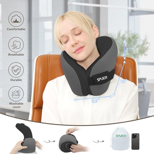 2in1 Ergonomic Memory Foam Travel Neck Pillow – Travel Pillow for All Sleep Positions on Flights, Road Trips, and Long Distance Travel with Drawstring Bag (Adjustable - Dark Gray & Black) - Image 4