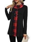【Damen Tunika Shirt】Damen Tunika Shirt mit Sexy Schalkragen, Langarm Oberteile ,Jeansjacken uswdas gut zu Leggings, schmalen Jeans oder Shorts passt. Locker fließendes, Kontrastfarbene Design, spielen geschickt um Ihre Figur.Vintage tuniken pullover mit unterschiedlichen Persönlichkeiten zeigen.