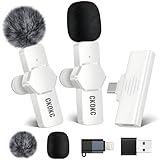 CKOKC Micro Lavalier sans fil pour iPhone, ordinateur Android, mini microphone avec pinces et supports pour streaming en direct, enregistrements vidéo, interviews, YouTube, TikTok, Vlog White