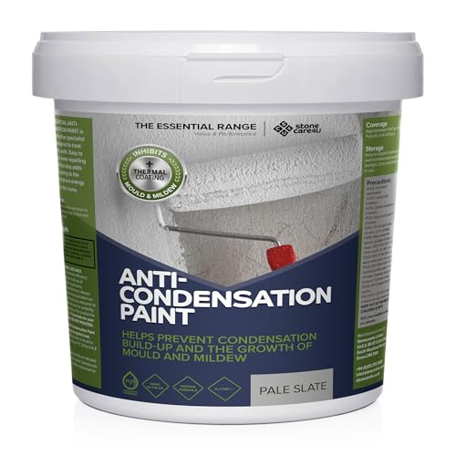 Stonecare4u Anti-Condensation Paint - Pale Slate, 5 Litre - Internal Paint for Wall, Ceiling, Bathroom, Kitchen, Bedroom & Lounge - Reduces Condensation & Protects Against Mould, Mildew & Damp