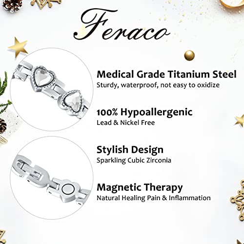 Feraco Lymphatic Drainage Therapeutic Magnetic Bracelet For Women Arthritis & Joint Relief Titanium Steel Lymph Detox Magnetic Therapy Bracelet With Healing Magnets & Sparkling Crystal (Pack Of 2) #TOP29