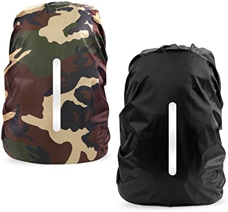 LAMA 2pcs Waterproof Rain Cover for Backpack, Reflective Rainproof Protector for Anti-dust and Anti-Theft M 26L-40L Black