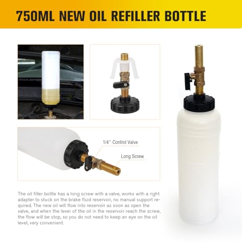 Wenzhon 1L Vacuum Brake Bleeder Kit, Brake Bleeder Pneumatic Brake Fluid Bleeder Kit with 8PCS Adapter and 0.75L Refilling Bottle One-Person Operation - Thumbnail 4