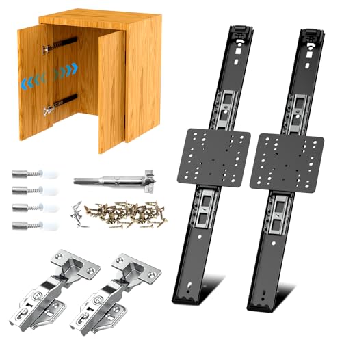 Sliding Hidden Door Track, Pocket Door Hardware, Smooth Gliding Pocket Slides with Hinges for Cabinet and Recessed Doors (Black, 16inch-1set)