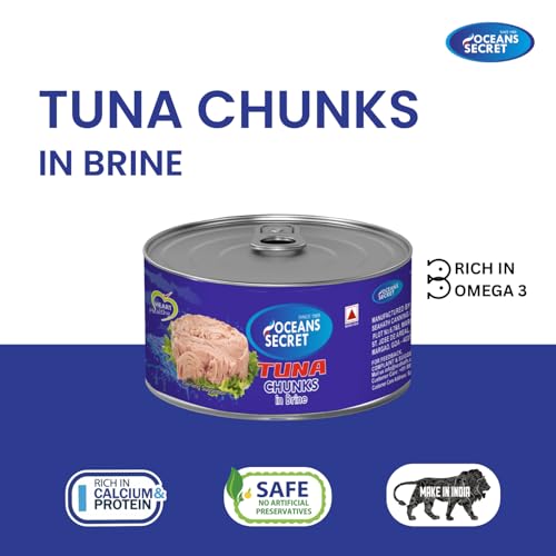 Image of Oceans Secret Tuna Chunks in Brine 180gm Pack of 2 Canned Tuna Fish Balanced Nutrition, Light Taste, in Clean Brine, Premium Cuts Ready to Eat