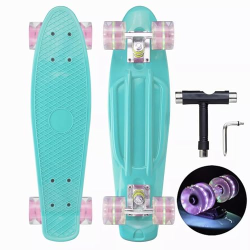 Patinetas, Toy COLERCIST Patineta Penny Board 22 Pulgadas, Patineta Skateboard Tipo Fish Clásico, monopatín Plástico con Llantas Luminosas LED de Colores para niños,...