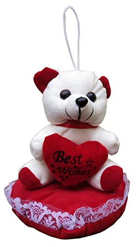 A-Gudi Store Soft Teddy Bear Sitting On Heart Shaped Pilllow