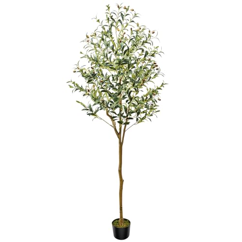 Image of Guheake Artificial Olive Tree 6FT,Tall Faux Olive Tree with with Natural Wood Trunk and Lifelike Fruits, Fake Olive Tree for Home Office Living Room Decor Indoor