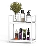 Bathroom Organizer Countertop, 2 Tier Counter Storage Shelf for Makeup Perfume Skincare Cosmetic Beauty Product, Small Vanity Countertop Tray Stand Rack Holder for Bathroom Sink Dresser, White