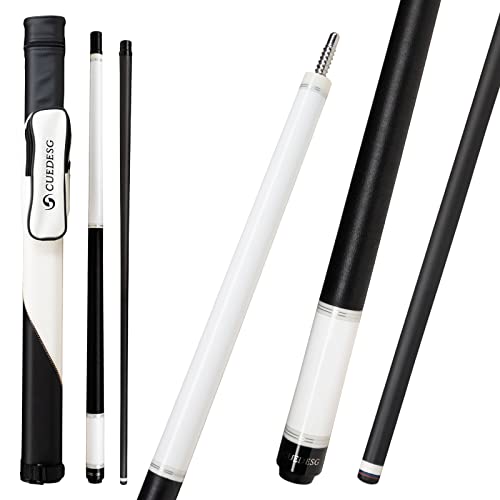 CUEDESG Carbon Fiber Pool Cue Stick 10.5mm/11.8mm/12.5mm,Low Deflection Pool Stick,Professional Cue Stick with Case(White_Linen Wrap_12.5mm)