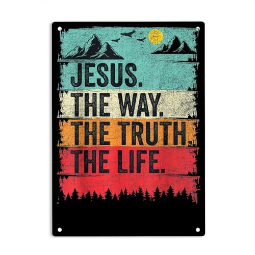 Retro Jesus The Way Truth Life Sign Metal Tin Christian