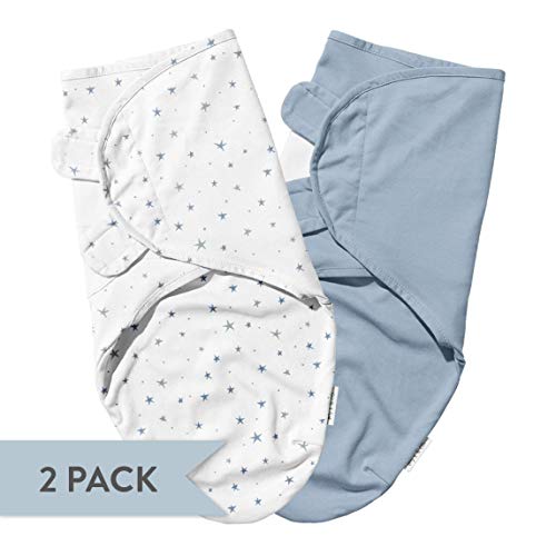 Ely's & Co. Baby Swaddle Blanket - 2 Pack Cotton Swaddle Blanket - Newborn Swaddle 0-3 Months, Newborn Essentials (Dusty Blue Stars & Solid Dusty Blue) #TOP1