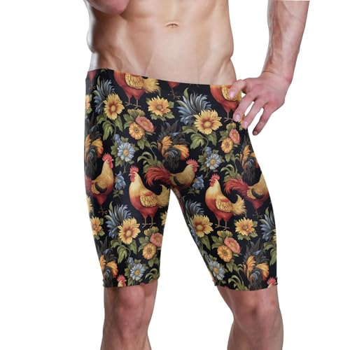 Cock Rooster Flowers Animal Mens Swim Jammers Swimsuit XL B0403046